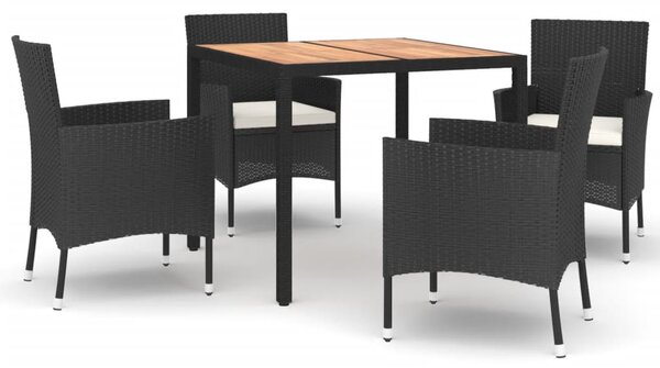 5 részes fekete polyrattan kerti étkezőgarnitúra párnákkal