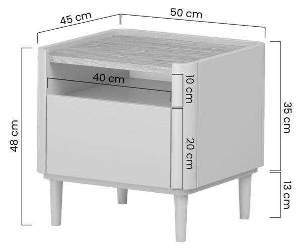 Elivo éjjeliszekrény 50 cm fiókos - kasmír / olajozott tölgy