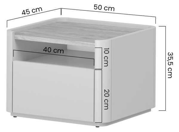Elivo éjjeliszekrény 50 cm fiókkal - kasmír / olajozott tölgy