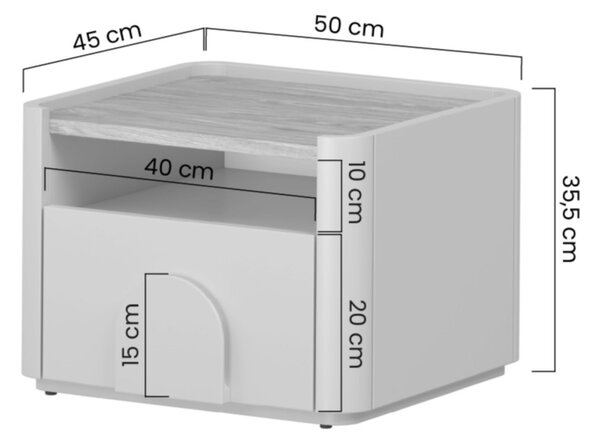 Amilio éjjeliszekrény 50 cm - eukaliptusz / baltic tölgy / natúr tölgy fogantyú