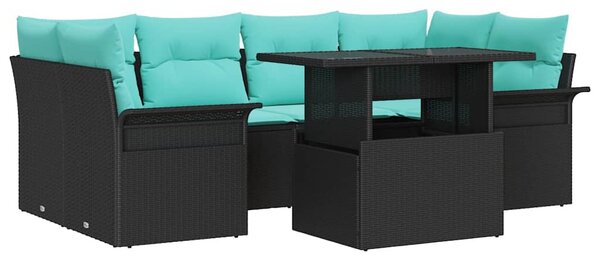 Kerti Kanapé Szett 7 db Fekete [Műanyag]: Poly Rattan