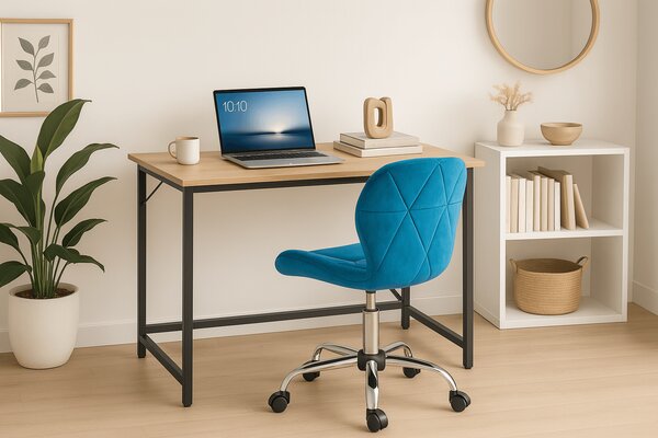 Dolgozószobai szett íróasztal TAYLOR 80x50 cm sonoma tölgy + irodai szék AVOLA VELVET királykék