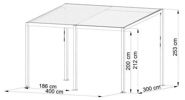 Félnyeregtetős bioklimatikus pergola lamelákkal 3 x 4 M