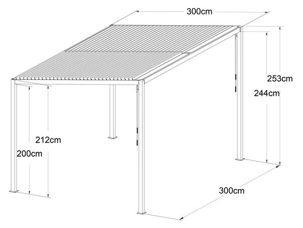 Félnyeregtetős bioklimatikus pergola lamellákkal 3 x 3 M