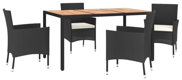 5 részes fekete polyrattan kerti étkezőgarnitúra párnákkal