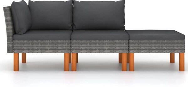 3 részes polyrattan és tömör eukaliptuszfa kerti ülőgarnitúra