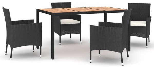 5 részes fekete polyrattan kerti étkezőgarnitúra párnákkal