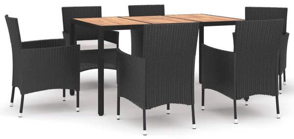 7 részes fekete polyrattan kerti étkezőgarnitúra párnával