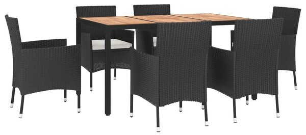 7 részes fekete polyrattan kerti étkezőgarnitúra párnával