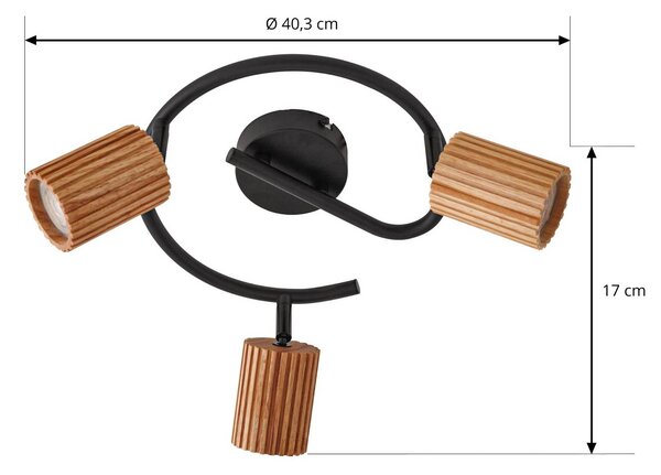 Lindby Stralino mennyezeti spotlámpa, 3 izzós, Ø31 cm, fa, GU10, dimmelhető, Világos fa, Folyosó, Fa, Modern
