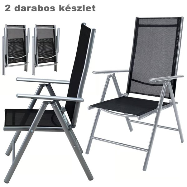 MARBELLA kerti szék, 2 db-os szett, összecsukható, fekete/ezüst Casaria