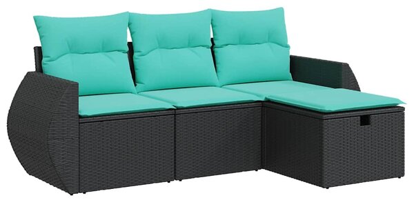 4 részes fekete polyrattan kerti ülőgarnitúra párnákkal