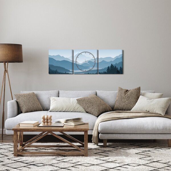 Kép - a hegyek grafikája (órával) (90x30 cm)