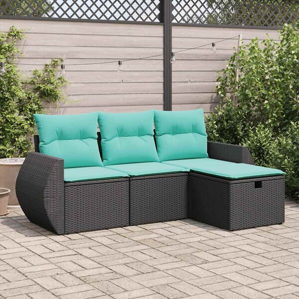 4 részes fekete polyrattan kerti ülőgarnitúra párnákkal