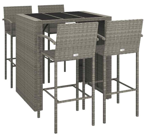 5 részes szürke polyrattan kerti bárszett