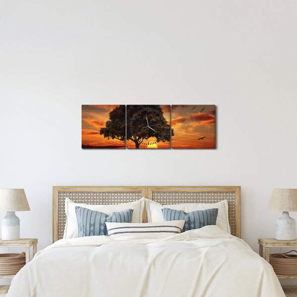 Fa képe naplementével (órával) (90x30 cm)