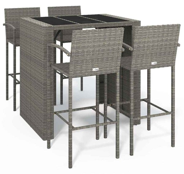 5 részes szürke polyrattan kerti bárszett