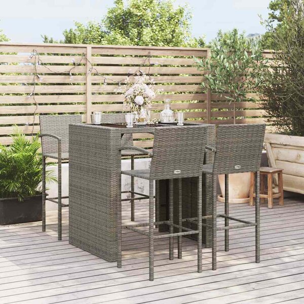 5 részes szürke polyrattan kerti bárszett