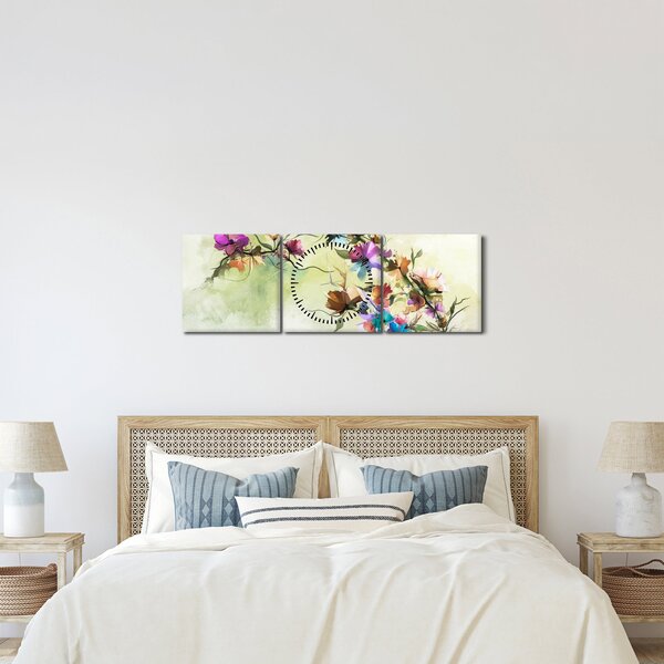 Kép - Virág festménye (órával) (90x30 cm)