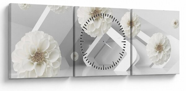 Absztrakt kép fehér virágokkal (órával) (90x30 cm)