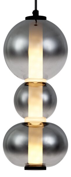 Art Deco függőlámpa fekete füstös és átlátszó üveggel, 3 égős, LED-del - Lizzy