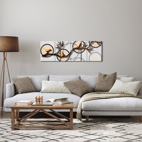 Művészi kép - Madarak egy ágon (órával) (90x30 cm)