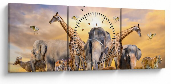 Kép - Afrikai állatok (órával) (90x30 cm)