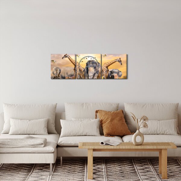 Kép - Afrikai állatok (órával) (90x30 cm)