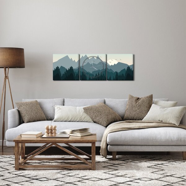 Kép - Hegyek grafikus szemmel (órával) (90x30 cm)