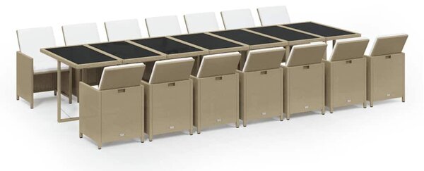 15 részes bézs polyrattan kerti étkezőgarnitúra párnákkal
