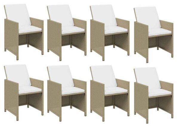 9 részes bézs polyrattan kerti étkezőgarnitúra párnákkal