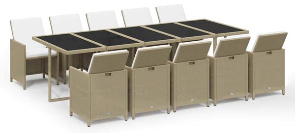 11 részes bézs polyrattan kerti étkezőgarnitúra párnákkal