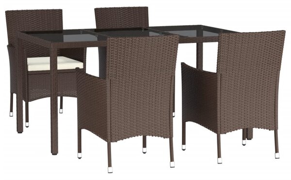 5 részes barna polyrattan kerti étkezőgarnitúra párnákkal