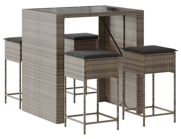 5 részes szürke polyrattan kerti bárszett párnákkal
