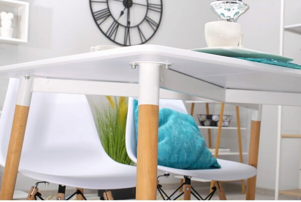 Étkezőgarnitúra 1 + 4, fehér asztal ADRIA 120x80 cm + fehér szék BALI MARK bükk lábakkal