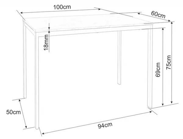 Étkező szett 1 + 4, fekete RAMOD asztal 100x60 cm + kék LAVA szék fekete lábakkal