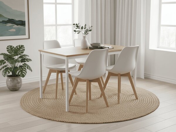 Étkező szett 1 + 4, RAMOD asztal 100x60 cm fehér/tölgy dekor + KITO fehér szék