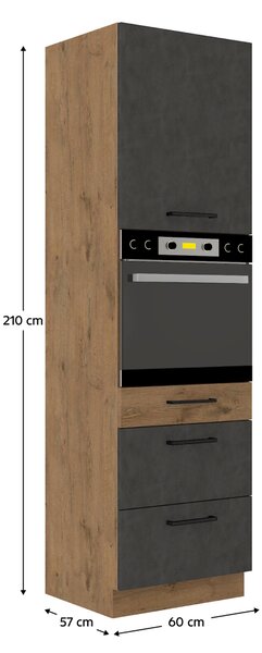 KONDELA Magas szekrény, tölgy lancelot/szürke matt, VEGA 60 DPS-210 3S 1F