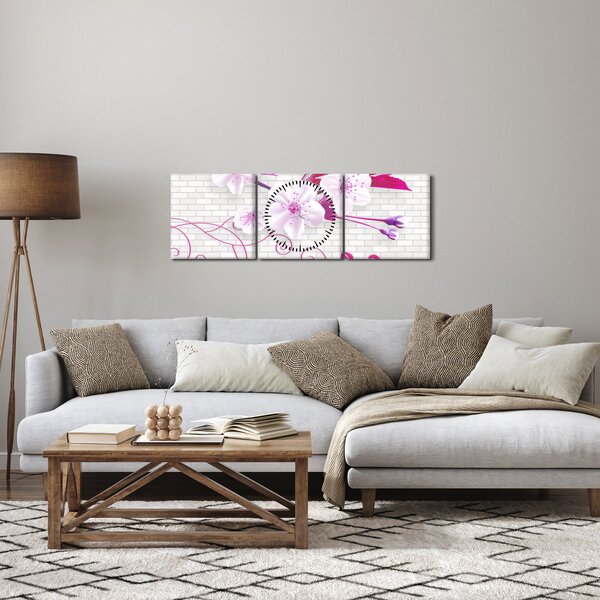 Virággal ellátott gally képe (órával) (90x30 cm)