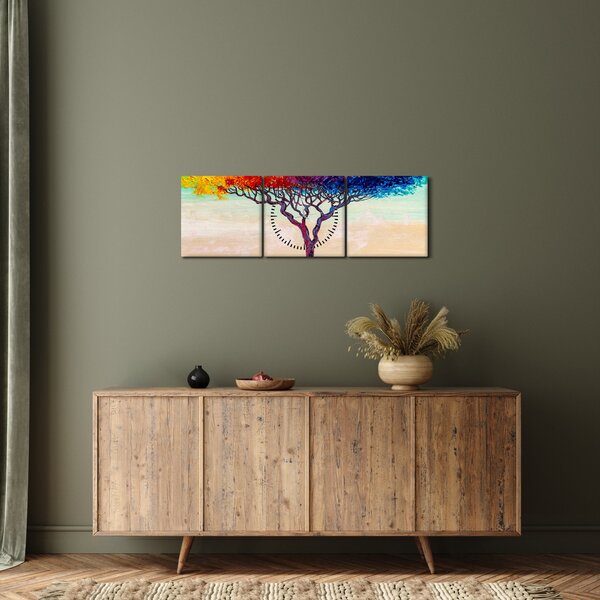 Egy festett fa képe (órával) (90x30 cm)