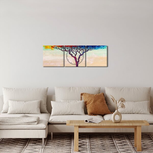 Egy festett fa képe (órával) (90x30 cm)