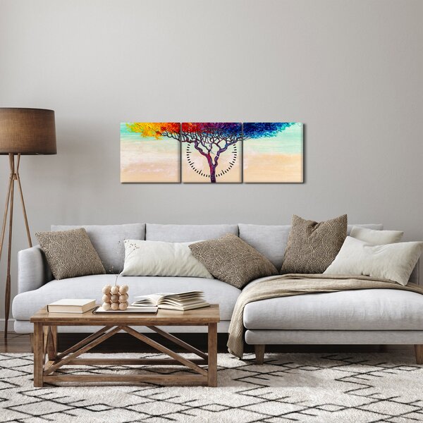 Egy festett fa képe (órával) (90x30 cm)