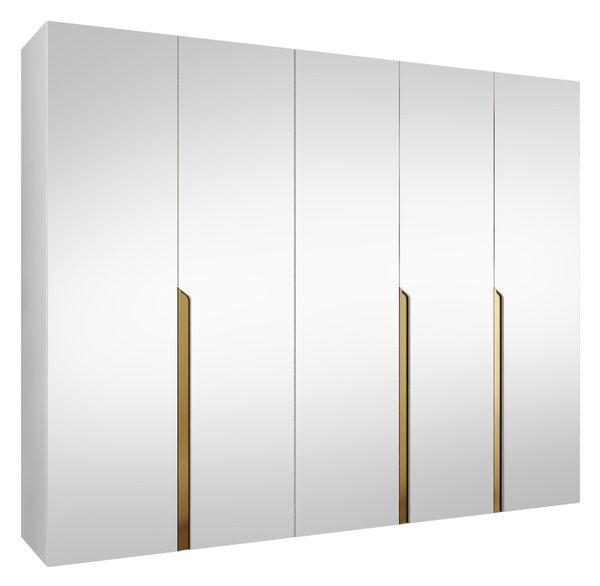 Gardróbszekrény Hartford 592, Laminált forgácslap, 202x250x52cm, Fehér, Aranysárga