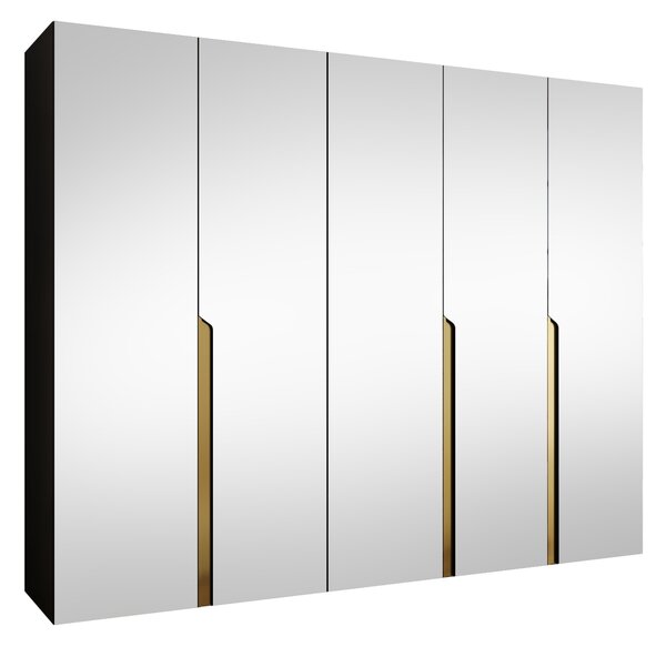 Gardróbszekrény Hartford 592, Laminált forgácslap, 202x250x52cm, Aranysárga, Fekete