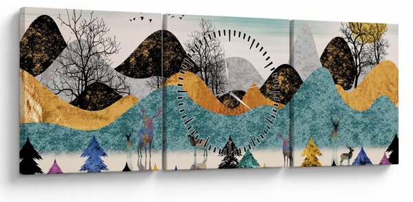 Grafikus kép szarvas (órával) (90x30 cm)