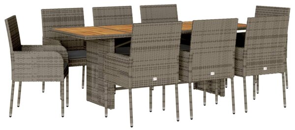 9 részes szürke polyrattan kerti étkezőgarnitúra párnával