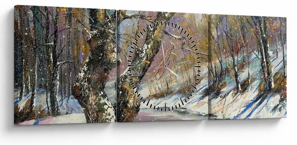 Egy festett téli táj képe (órával) (90x30 cm)