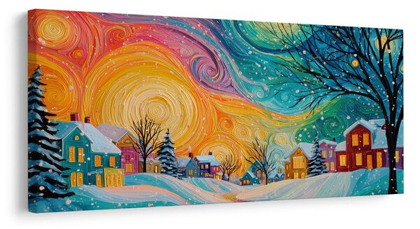 Karácsonyi kép színes házak varázslatos éjjel