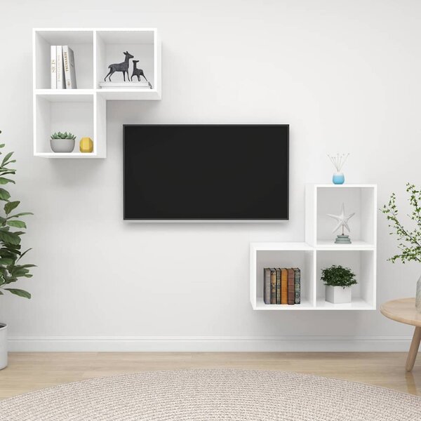 4 részes fehér szerelt fa TV-szekrény szett