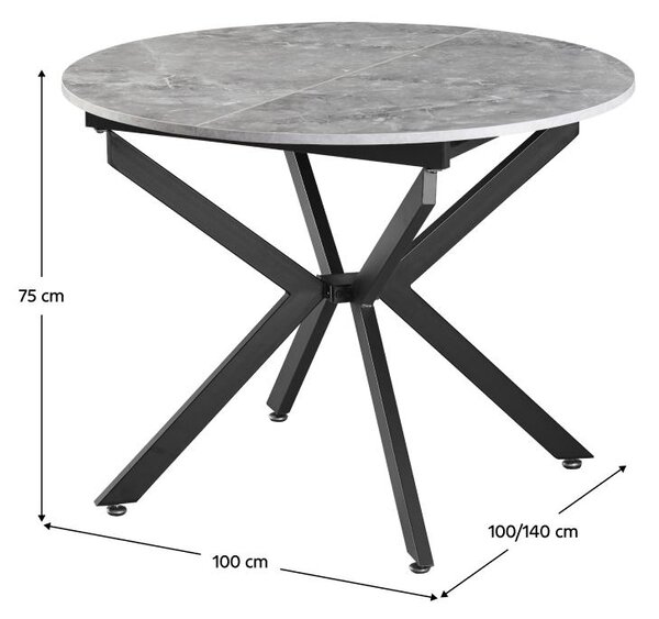 Széthúzható étkezőasztal Amero (beton + fekete) (4-6 fő részére)